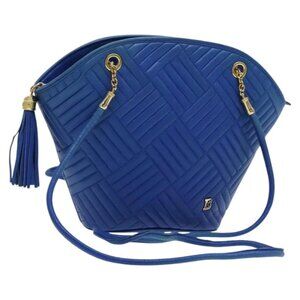 BALLY Shoulder Bag Leather Blue Gold Auth EC978